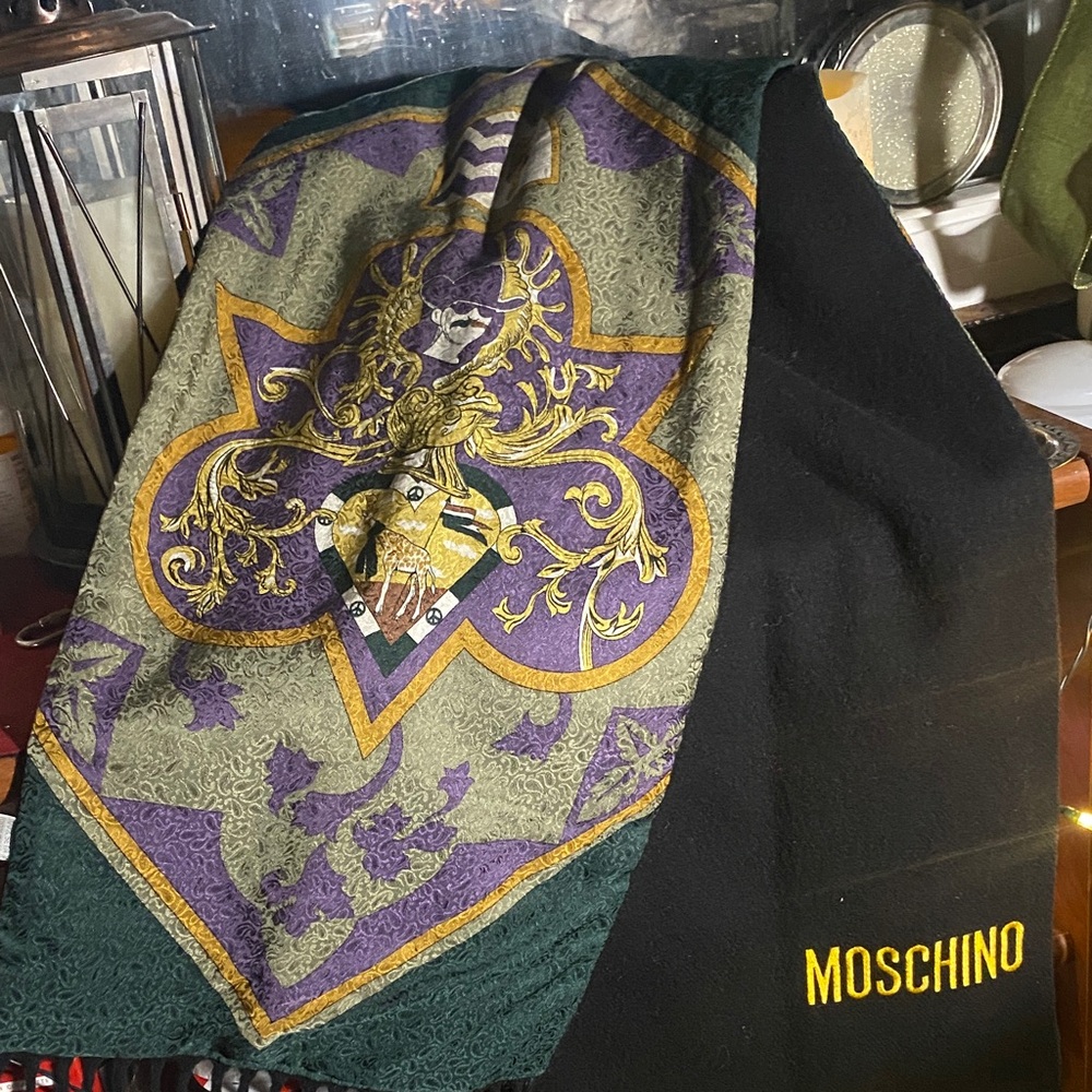 Moschino Black and Purple Baroque Scarf